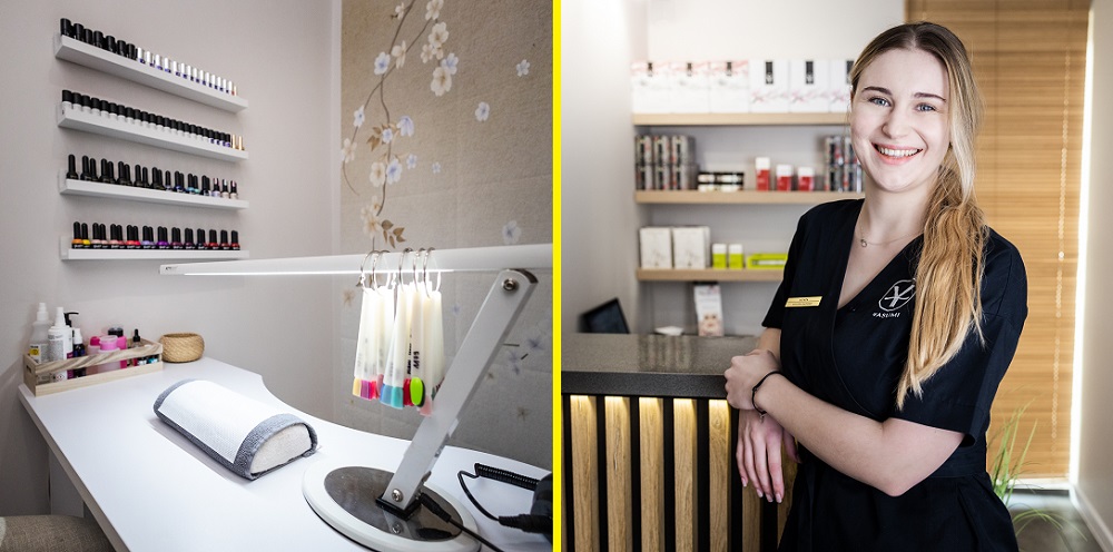 Zdjęcie portretowe pracownicy salonu kosmetycznego, zdjęcie stacji roboczej